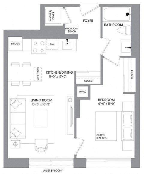a floor plan of a house with a bedroom and a living room